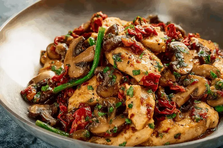 Tuscan Garlic Chicken Stir-Fry with Sun-Dried Tomato Mushroom Creama