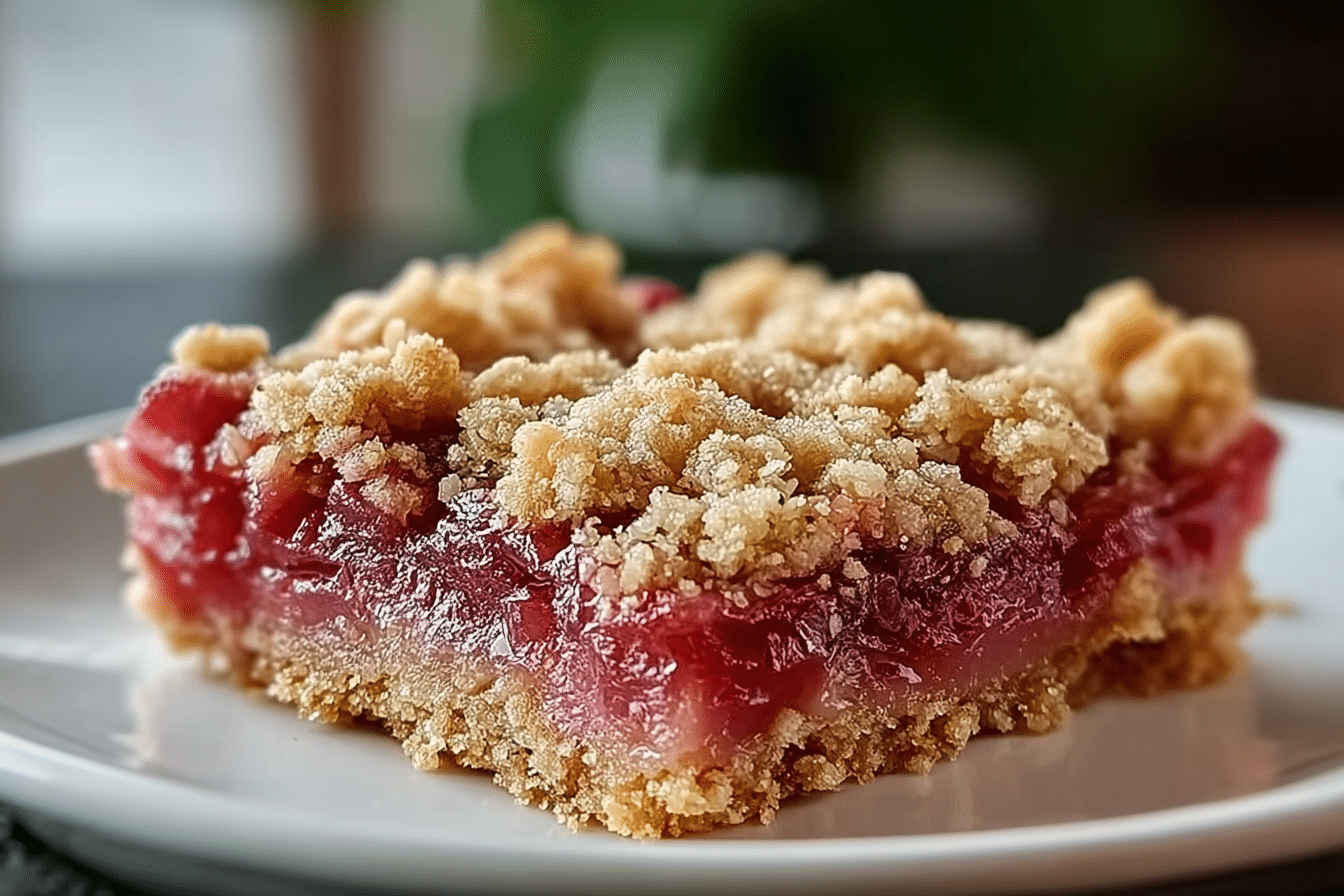 Rhubarb Crumb Bars with Buttery Oat Topping