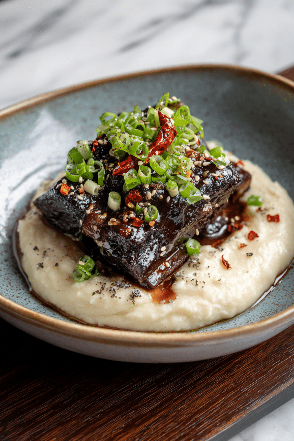 Soy-braised short ribs with white miso and truffle