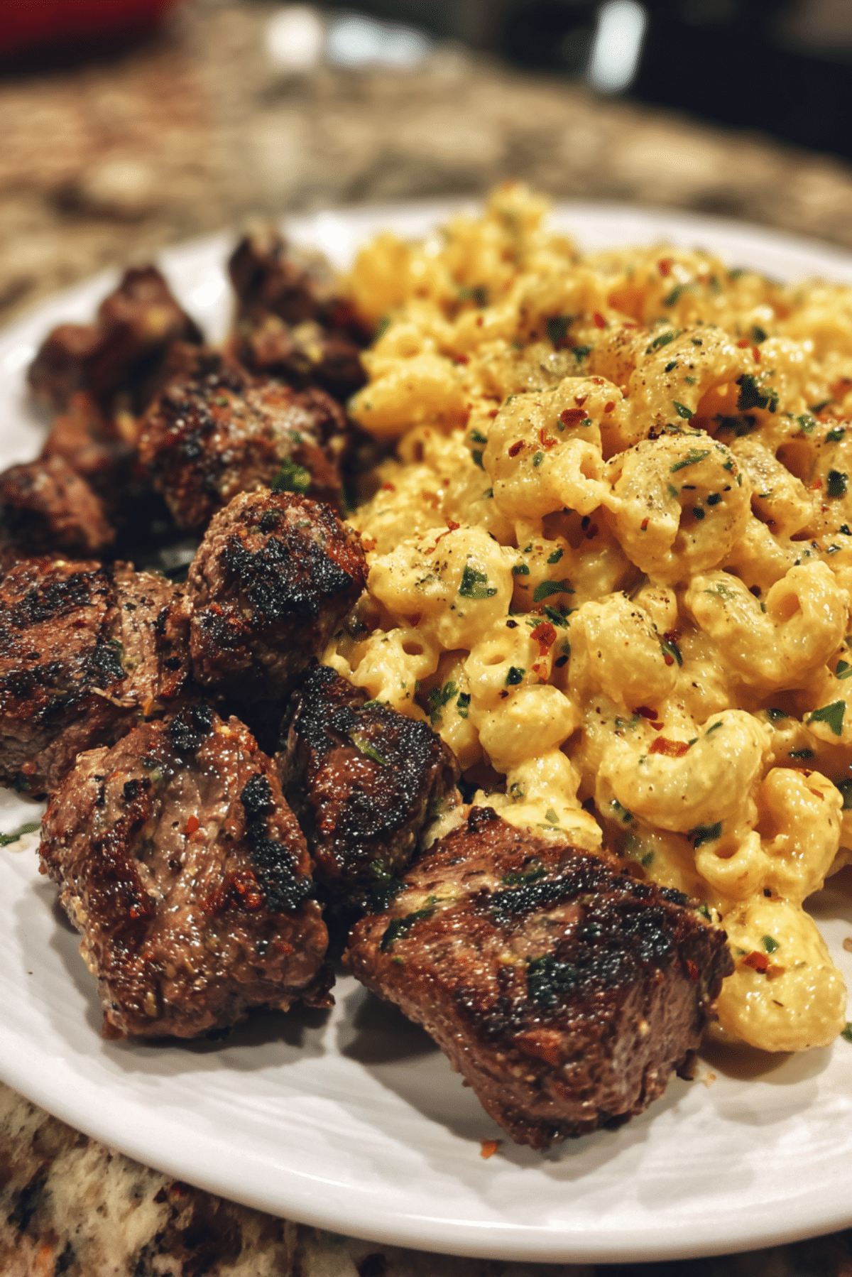 Steak Bites Cajun Parmesan Mac N Cheese