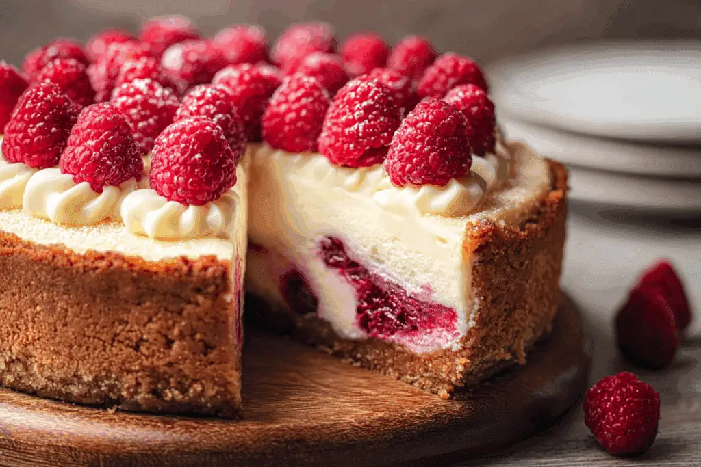 Raspberry and White Chocolate Cheesecake Pie