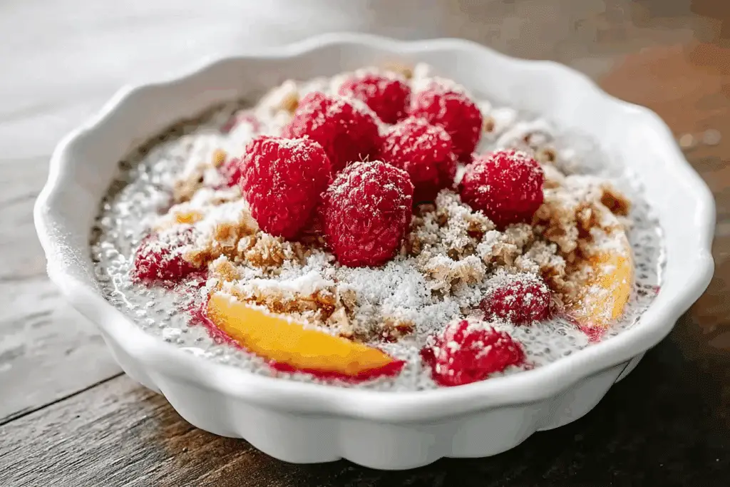 Healthier Peach Crisp and Raspberry Chia Pudding Yogurt Bowl