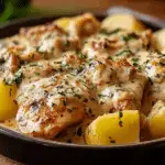 High Protein Creamy Garlic Cheesy Chicken & Potatoes Recipe