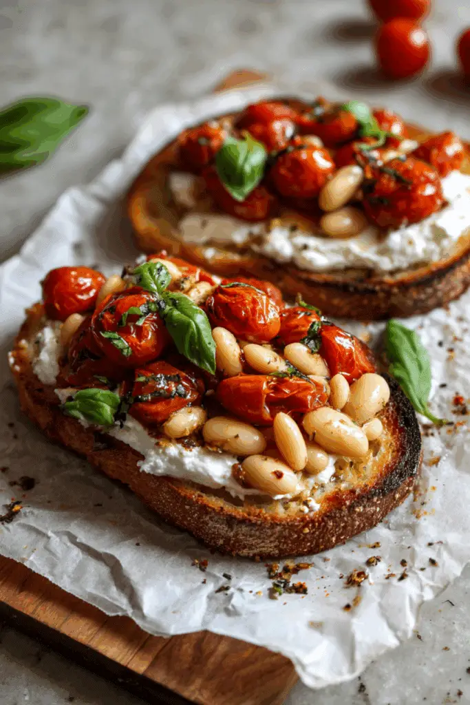 Whipped Ricotta Toast with Cherry Tomatoes and Butter Beans