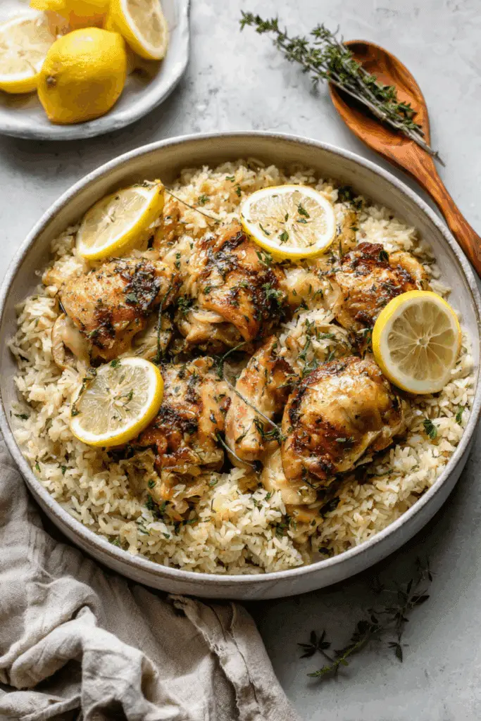 Slow Cooker Lemon Herb Chicken and Rice