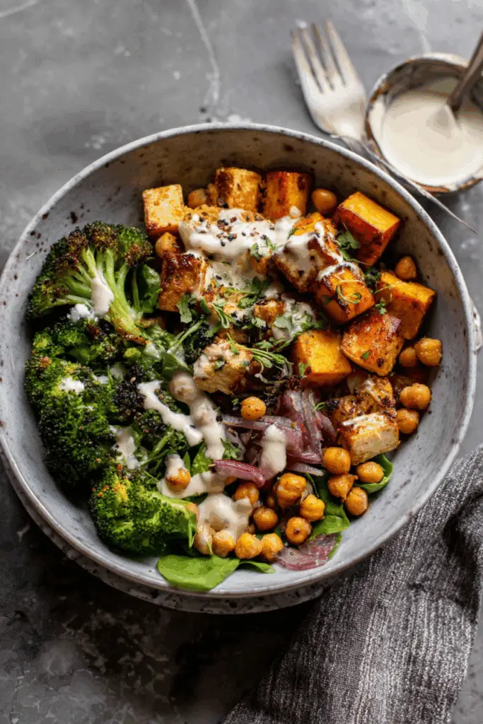 Veggie Paneer Bowl with Broccoli Sauce