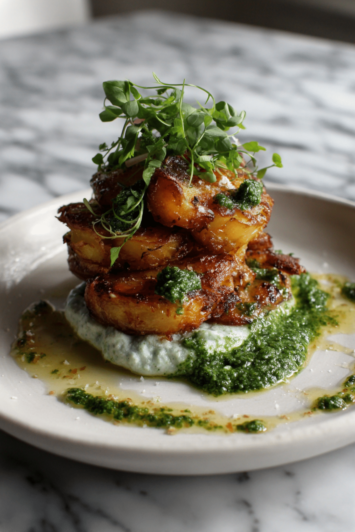 Potato Stacks with Whipped Ricotta Pesto