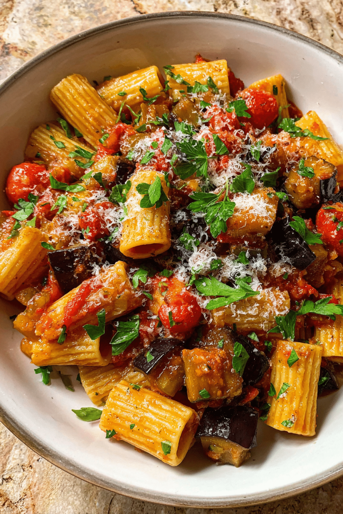 Eggplant & Cherry Tomato Rigatoni