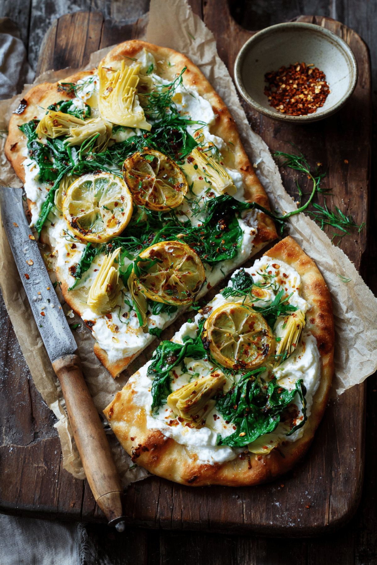 Grilled Flatbread with Artichoke, Ricotta and Lemon