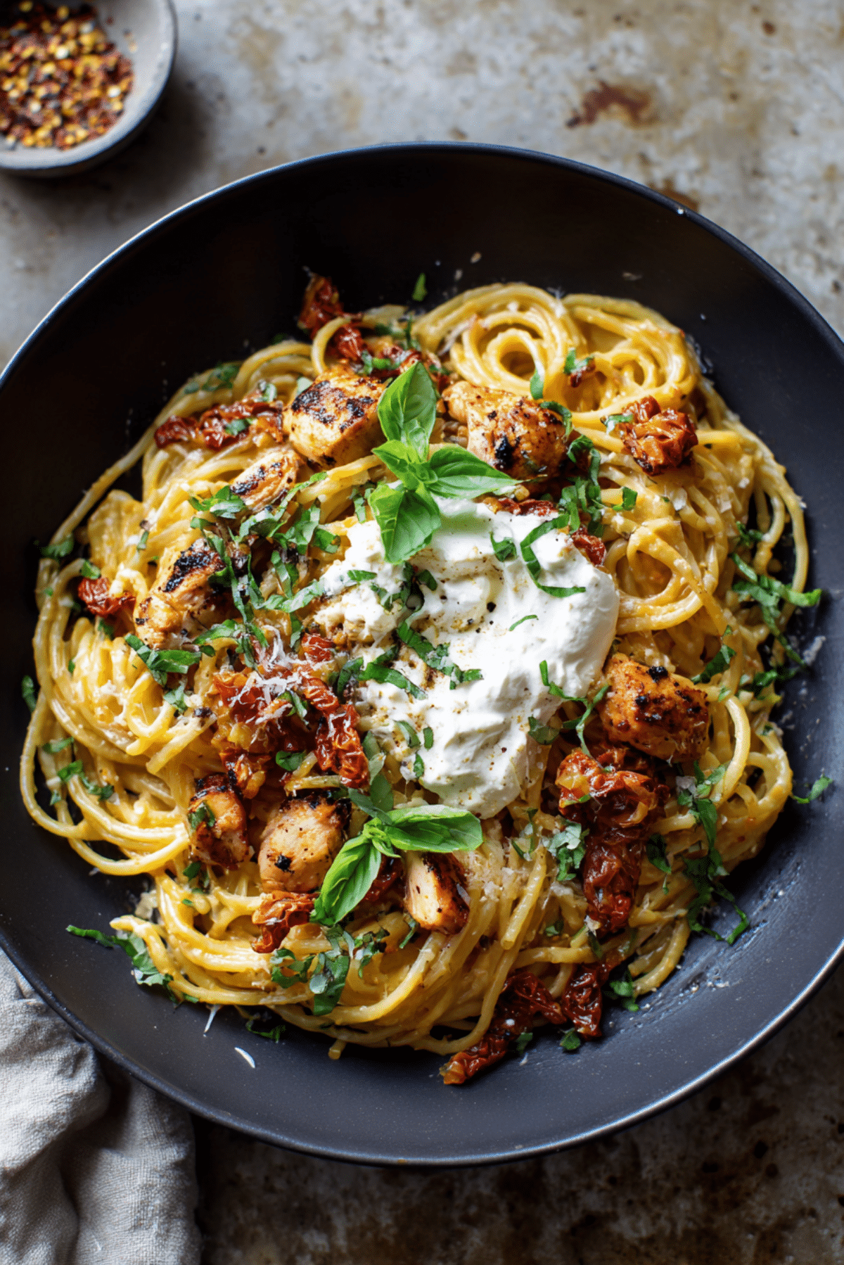 One-Pot Sun-Dried Tomato Pasta with Whipped Ricotta