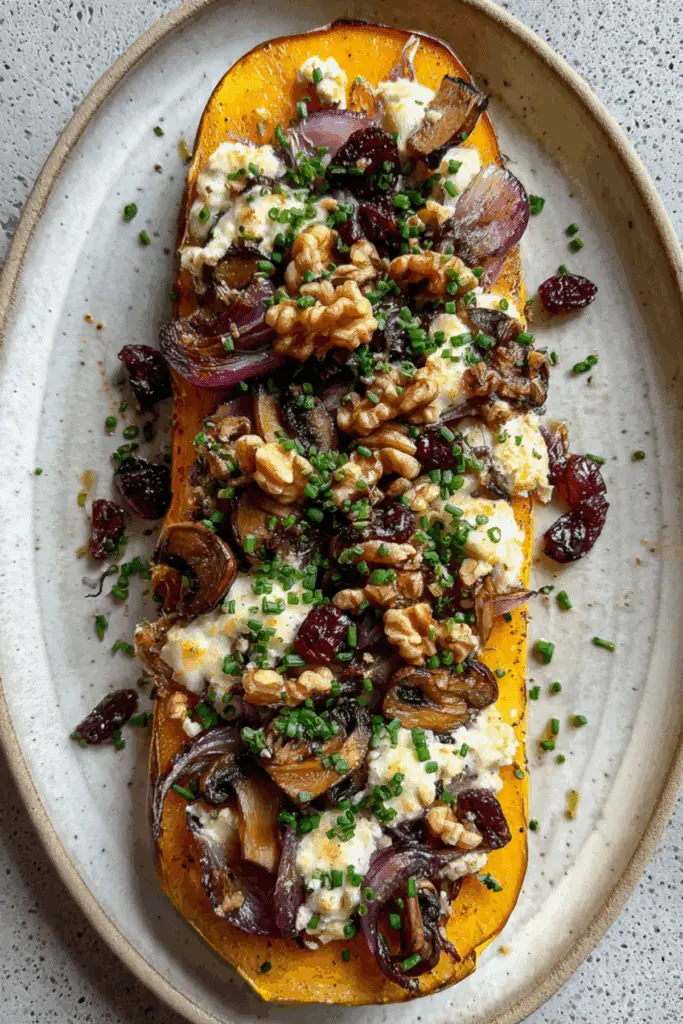 Butternut Farcie Oignons Rouges Confits & Champis