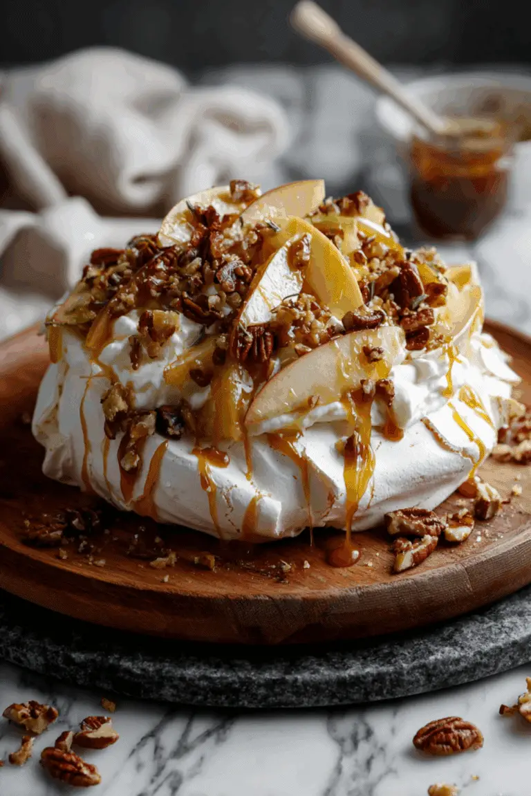 Autumn Apple Pavlova with Maple Cream and Salted Caramel