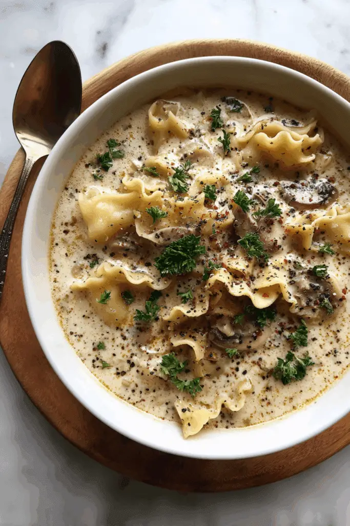 Mushroom Alfredo Lasagna Soup
