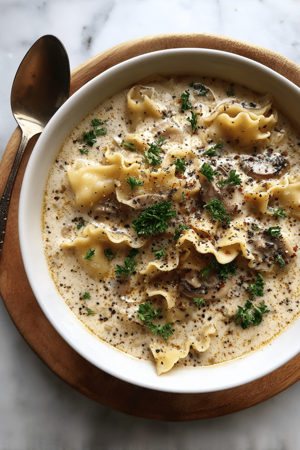 Mushroom Alfredo Lasagna Soup