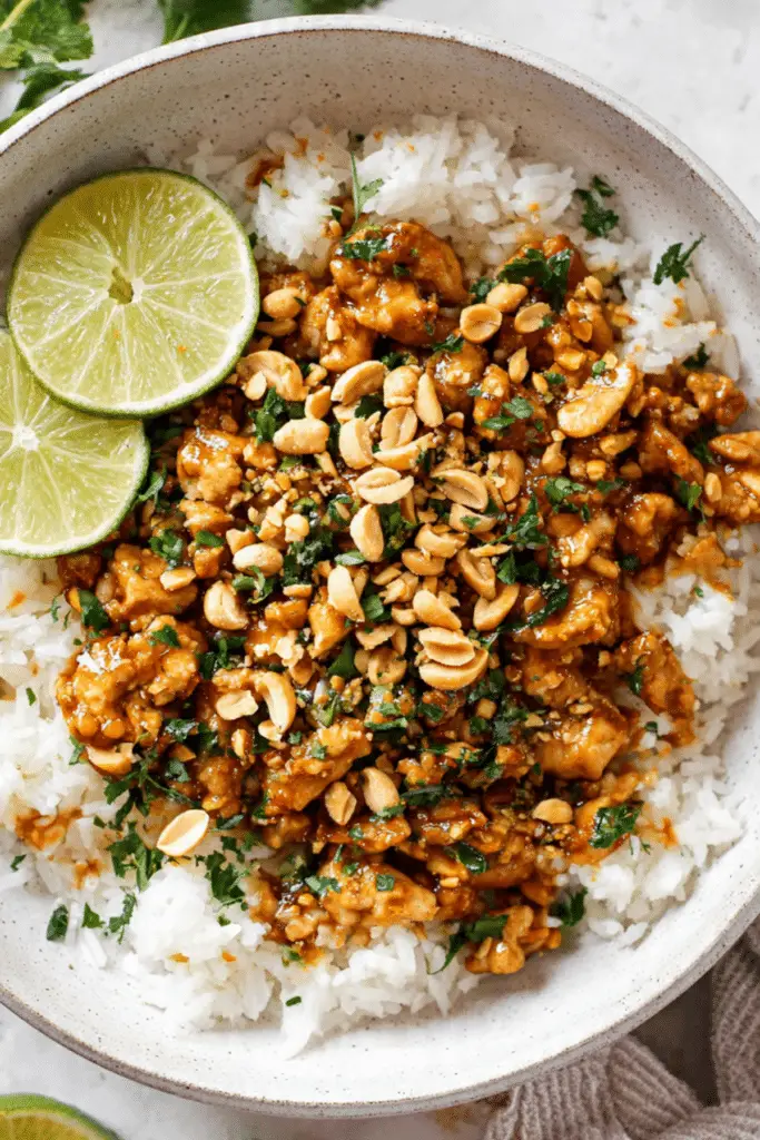 Ginger Peanut Chicken with Coconut Rice