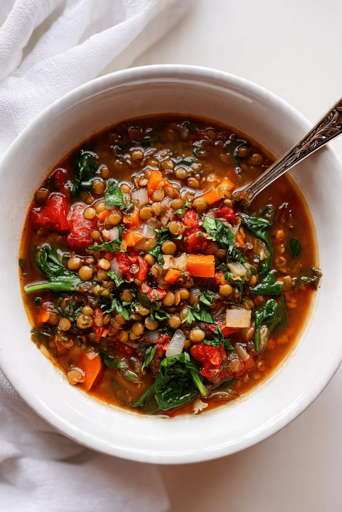 Lentil Vegetable Soup with Tomato & Spinach