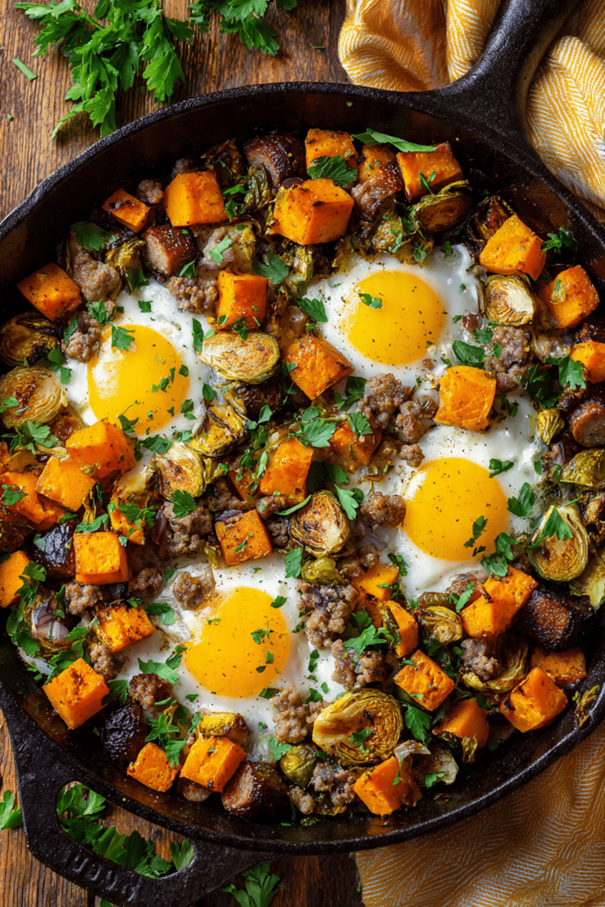 Sweet Potato Brussel Sprout Hash