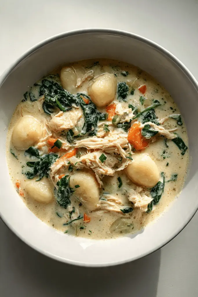 Chicken Gnocchi Soup with Creamy Garlic Broth
