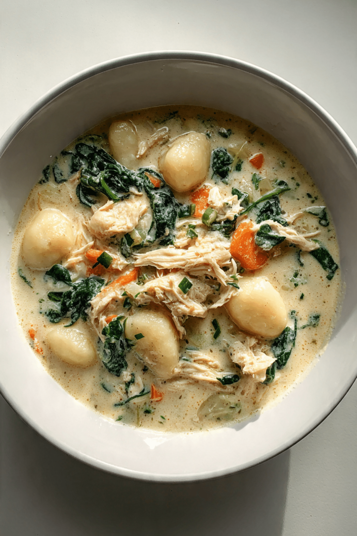Chicken Gnocchi Soup with Creamy Garlic Broth