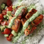 Salmon with Basil Sauce and Tomato Salad