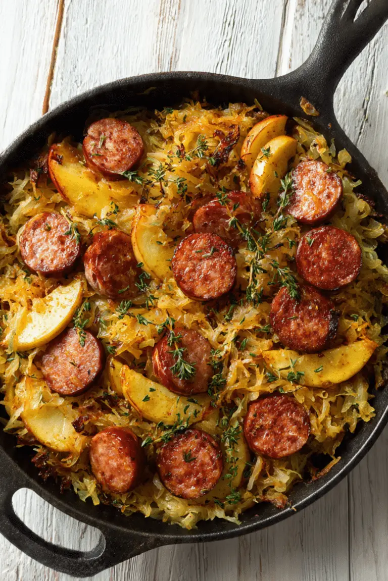 Kielbasa and Sauerkraut Skillet with Apples