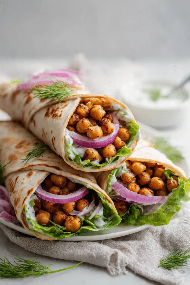 Lemon Garlic Roasted Chickpea Wraps