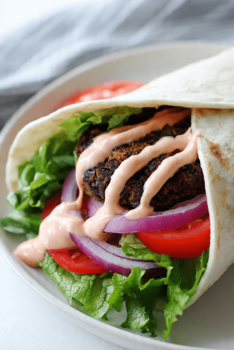 Black Bean Burger Wrap with Chipotle Aioli