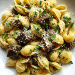 Garlic Butter Steak Bites & Shell Pasta
