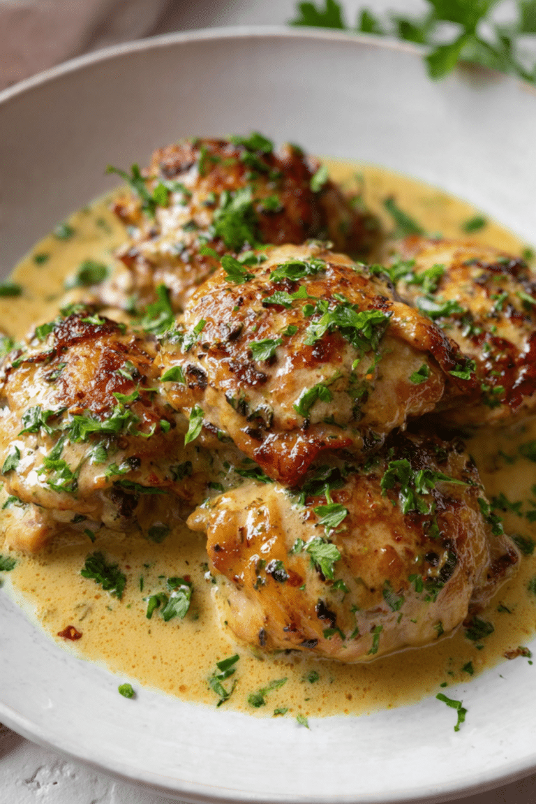Bobby Flay Chicken Thighs with Creamy Garlic Sauce Recipe