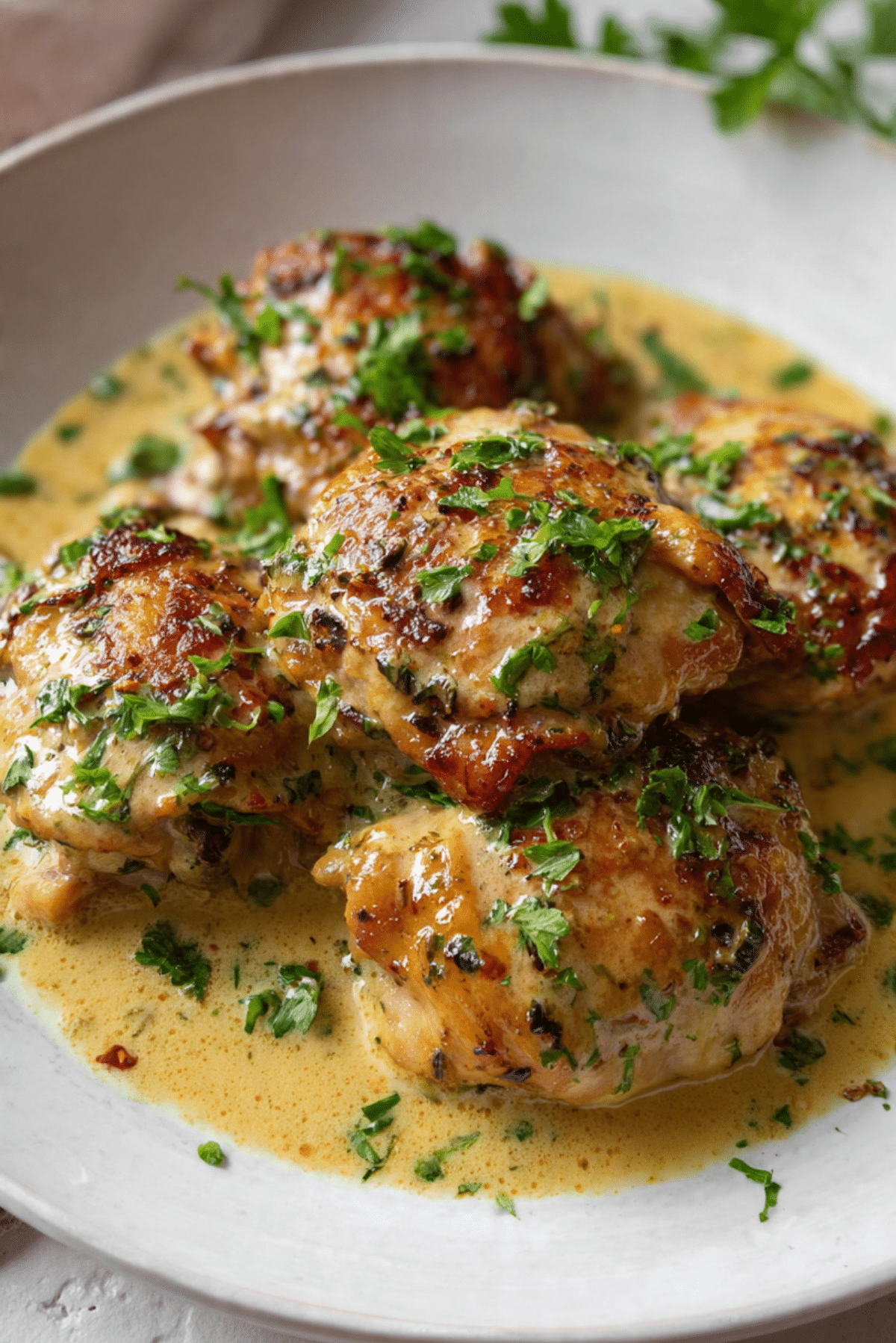 Bobby Flay Chicken Thighs with Creamy Garlic Sauce Recipe