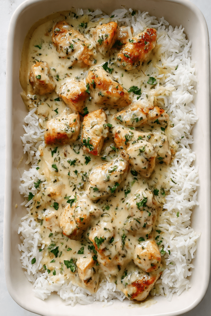 Creamy Smothered Chicken And Rice Recipe