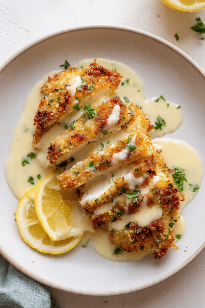Lemon Pecorino Crusted Chicken with Creamy Lemon Sauce Recipe