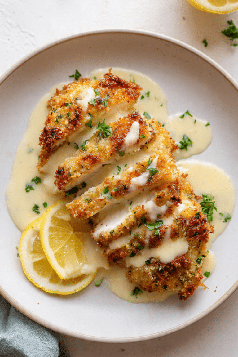 Lemon Pecorino Crusted Chicken with Creamy Lemon Sauce Recipe