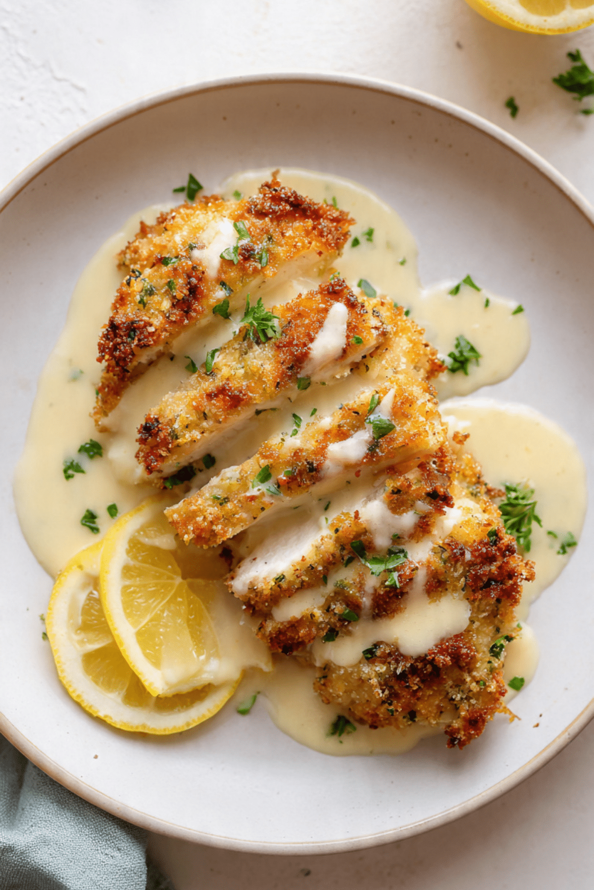 Lemon Pecorino Crusted Chicken with Creamy Lemon Sauce Recipe
