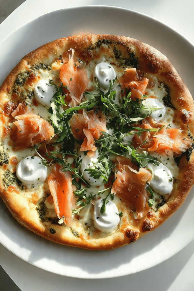 Smoked Salmon Pizza with Pesto & Cream Sauce