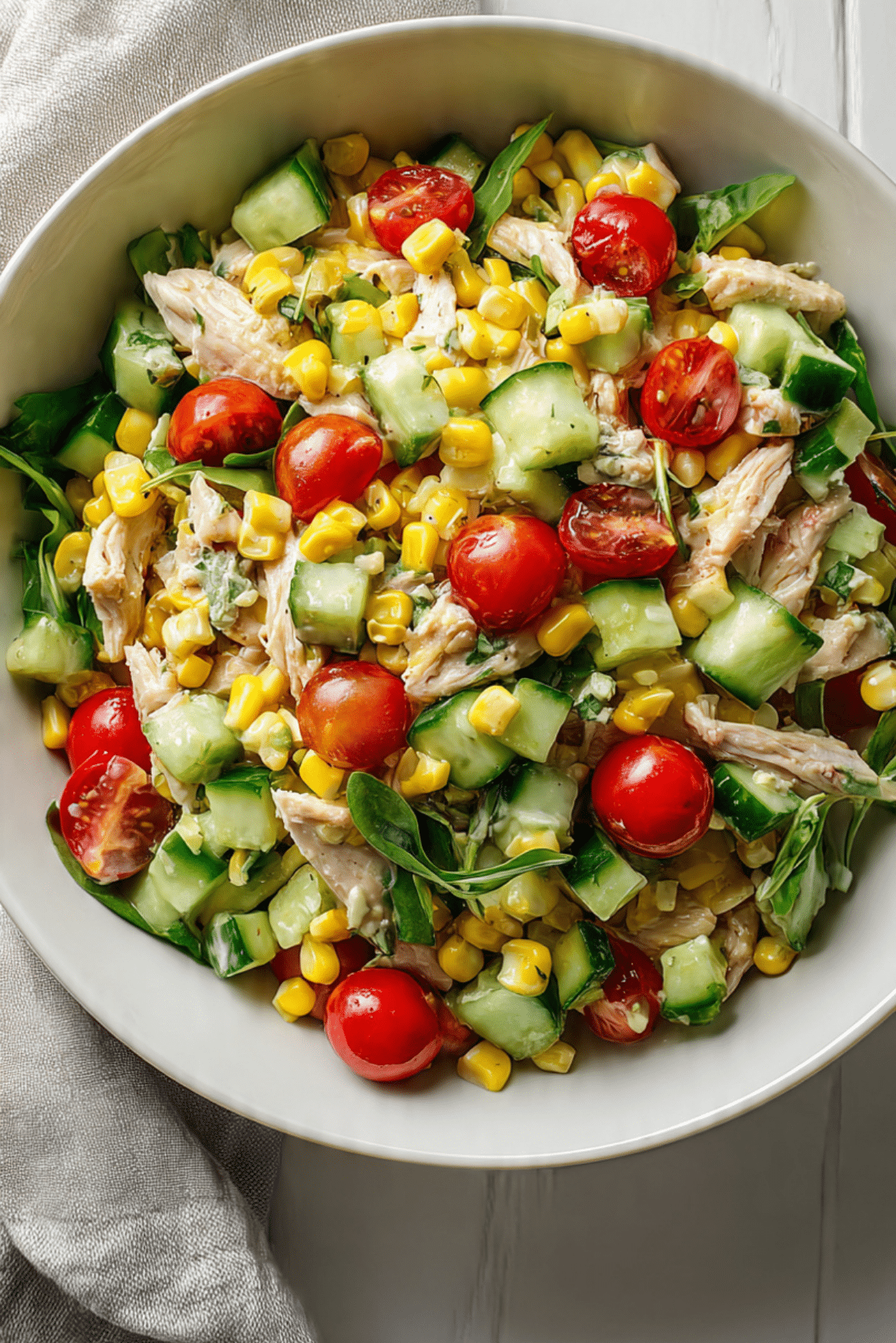 Chicken Salad with Corn, Cucumber & Cherry Tomatoes
