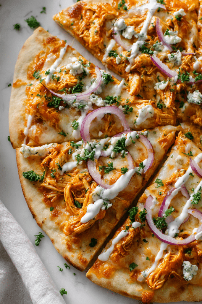 20 Minute Buffalo Chicken Flatbread Pizza