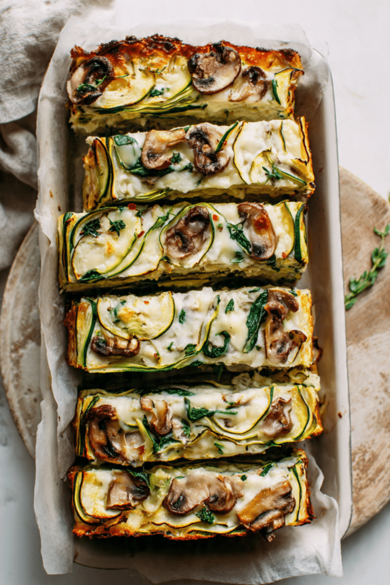 Mushroom and Spinach Zucchini Lasagna Loaf