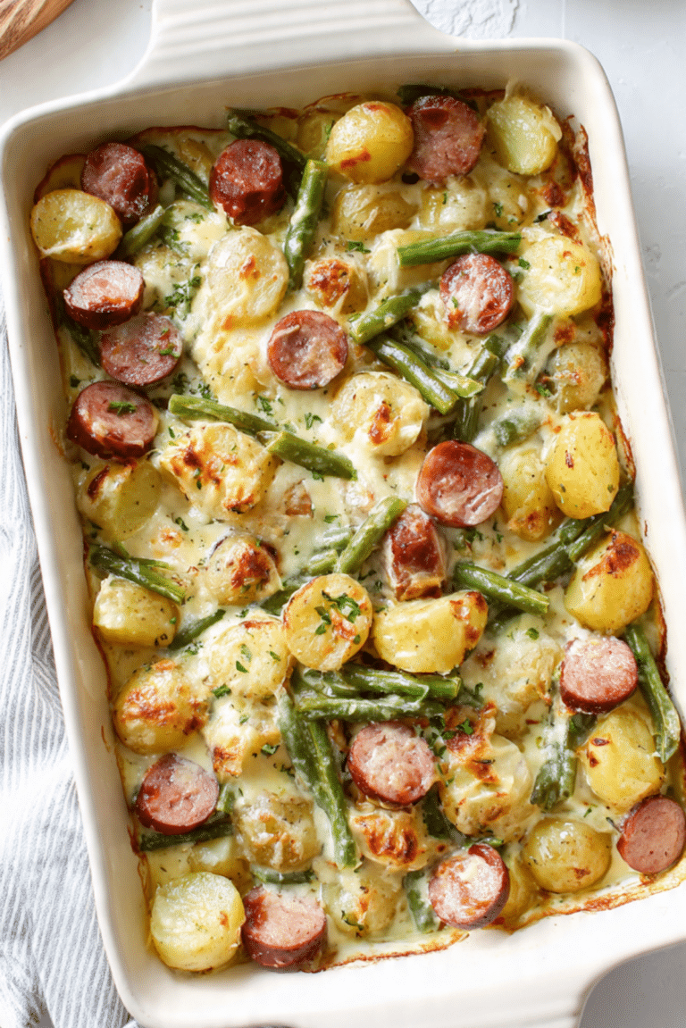 Kielbasa Potato and Green Bean Casserole