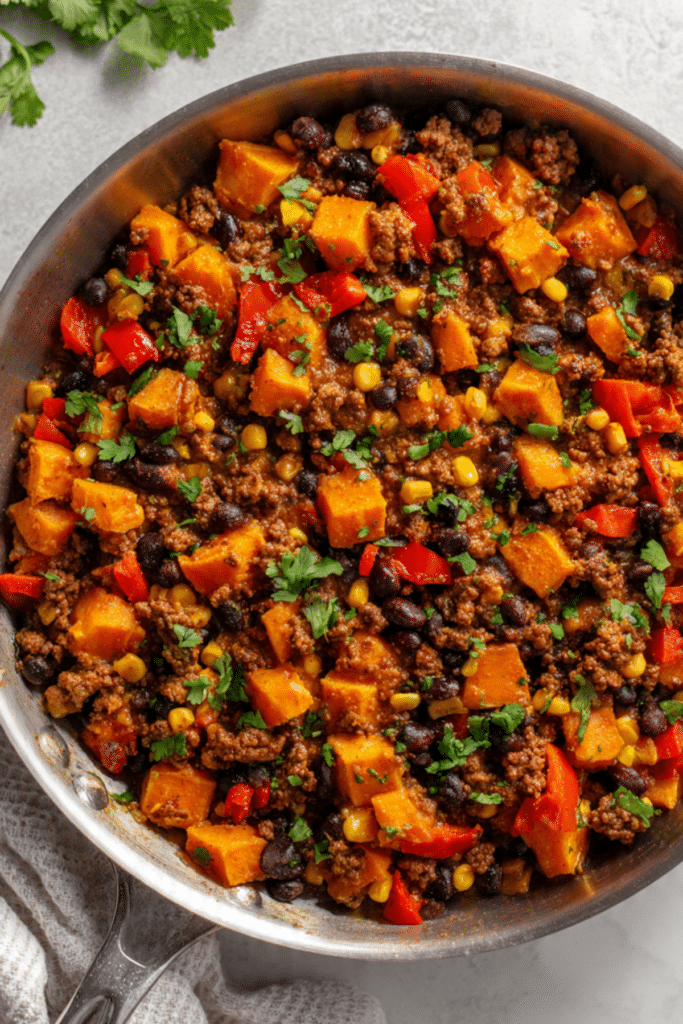 Southwest Ground Beef and Sweet Potato Skillet Recipe