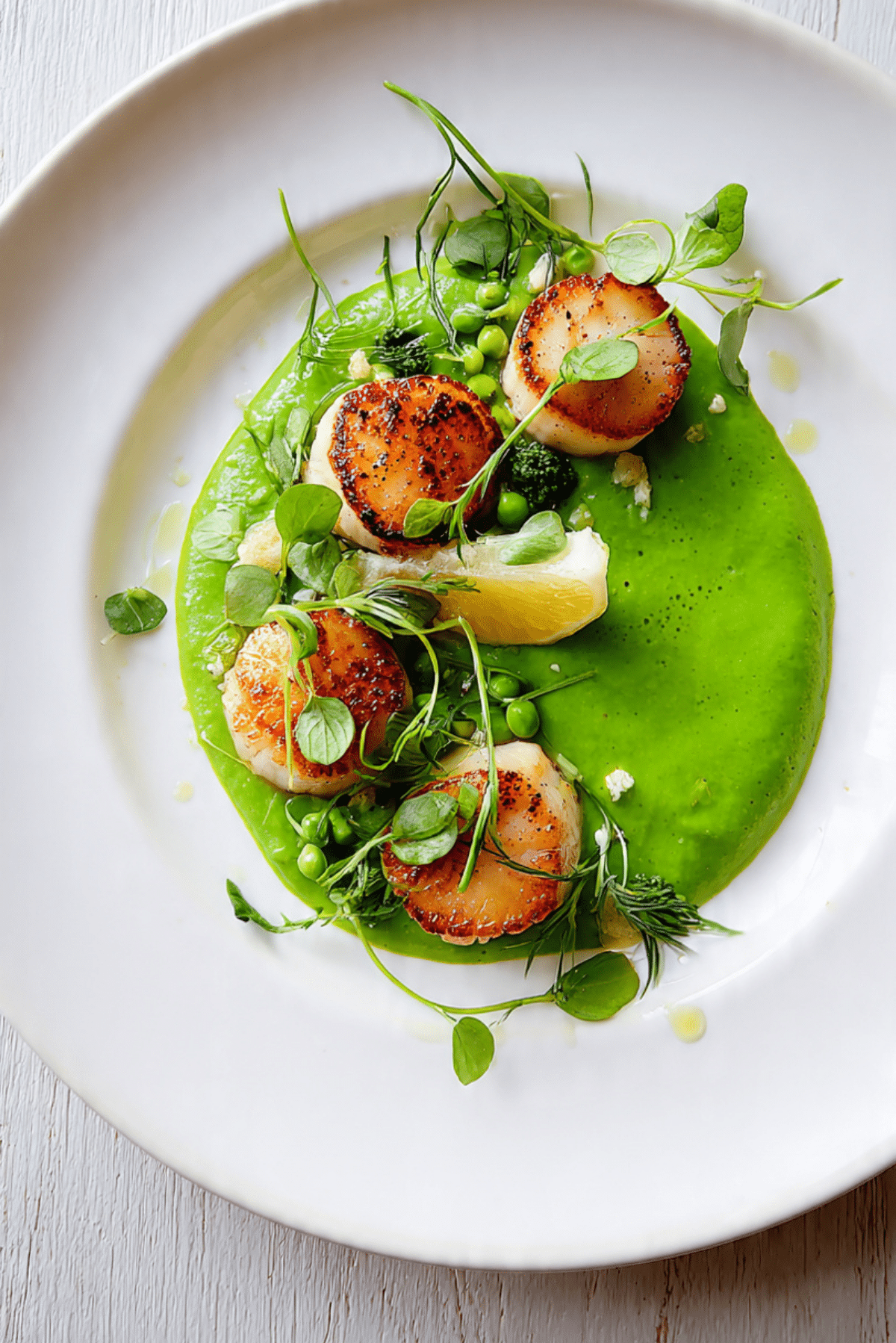 Pan-Seared Scallops with Pea Puree