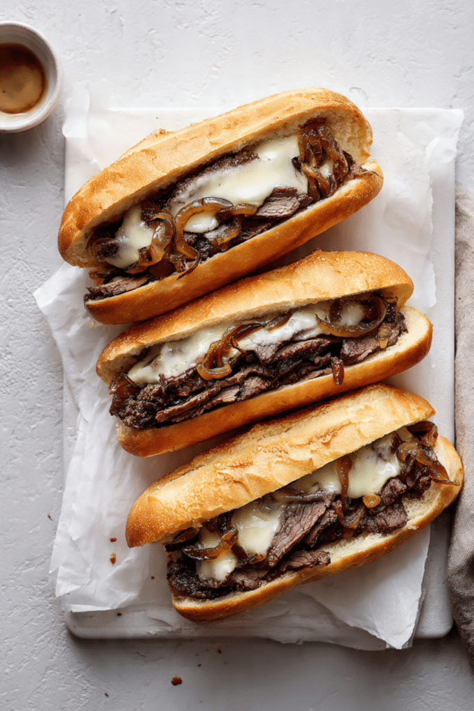 sliced beef caramelized onion
