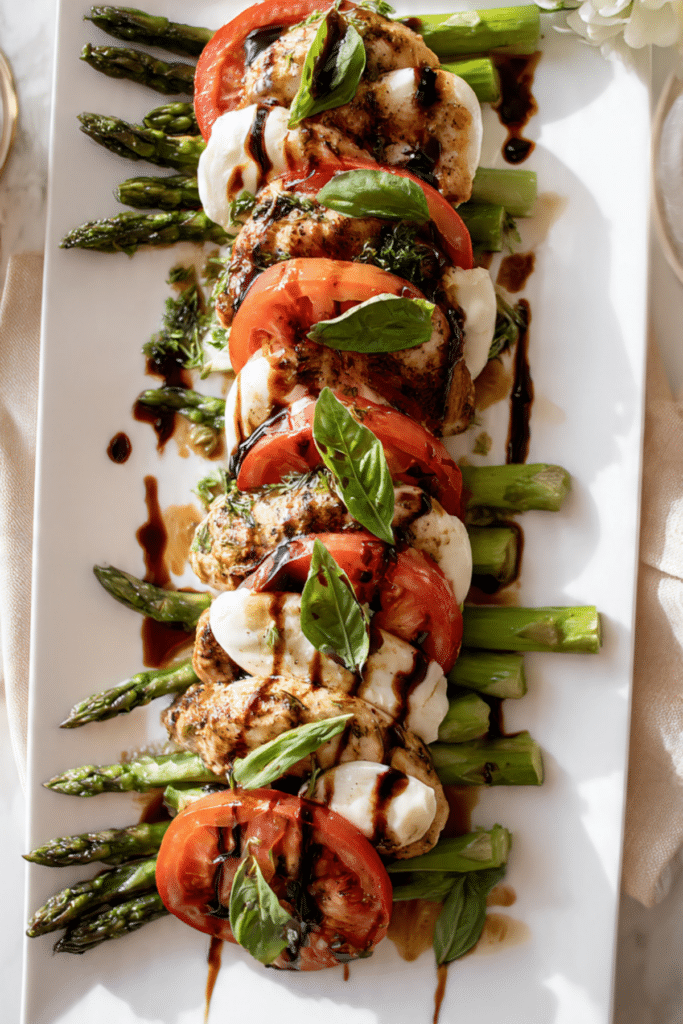 Balsamic Caprese Chicken with Asparagus