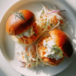 Salmon Burgers with Lemon-Caper Spread and Fennel Slaw